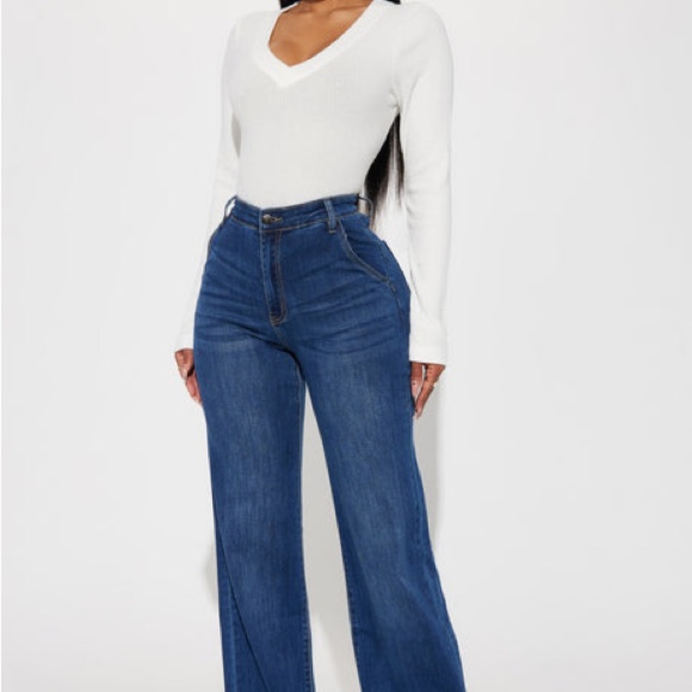 Fashion Nova Blue Flare Wide Leg Jeans